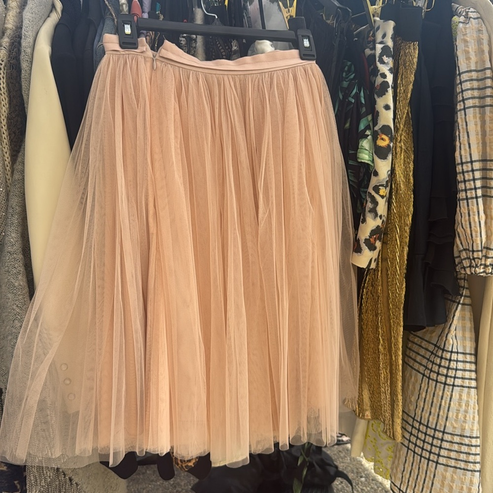 Needle & Thread Tulle/blush or nude color Pleated A-Line Midi Skirt